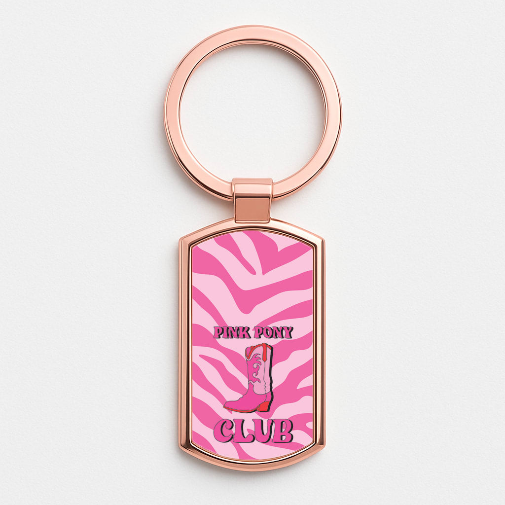 Zebra Print Pink Pony Club Rose Gold Keyring