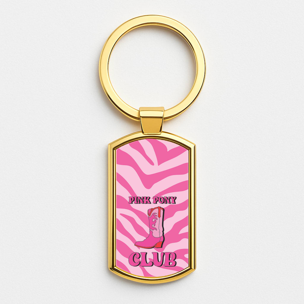 Zebra Print Pink Pony Club Gold Keyring
