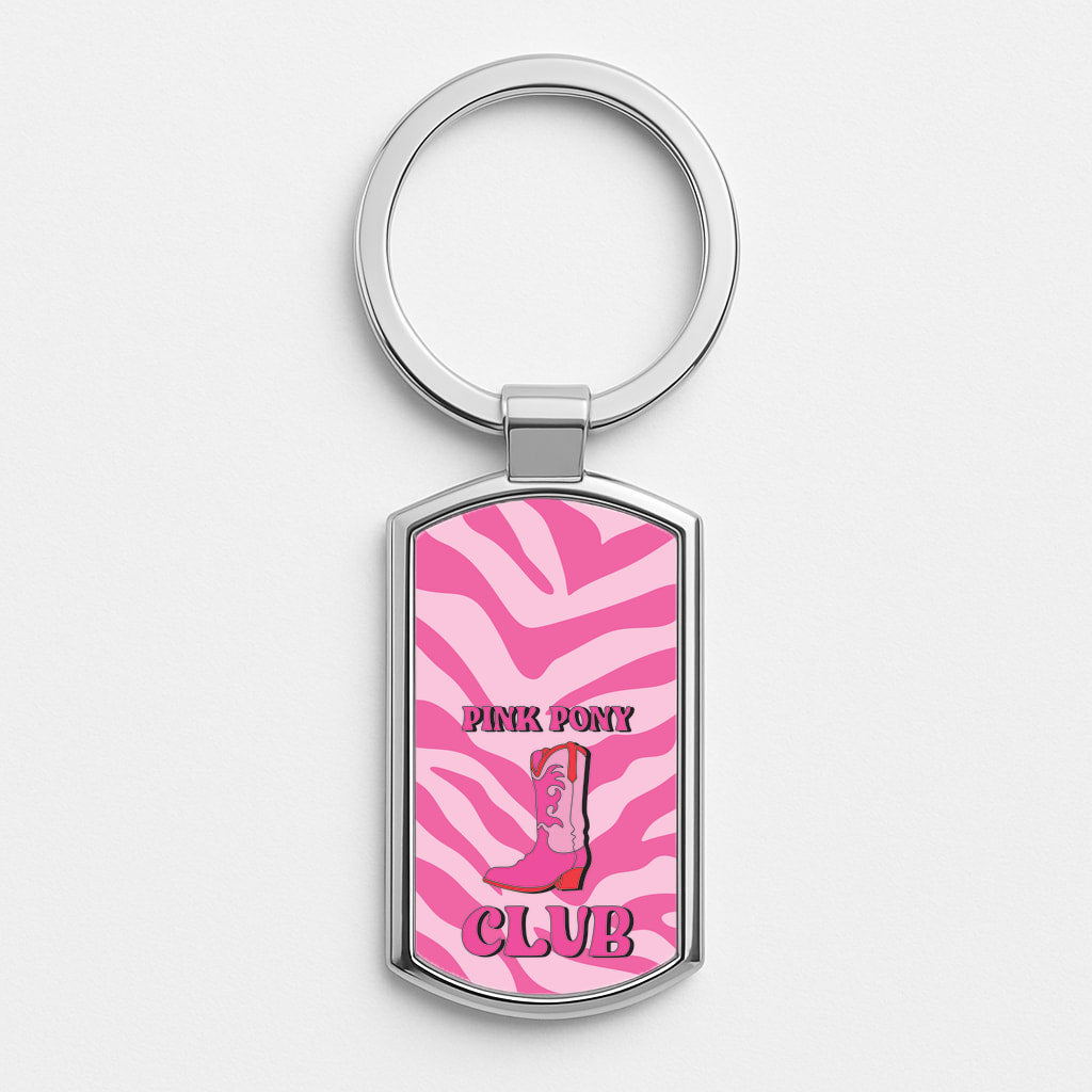 Zebra Print Pink Pony Club Silver Keyring
