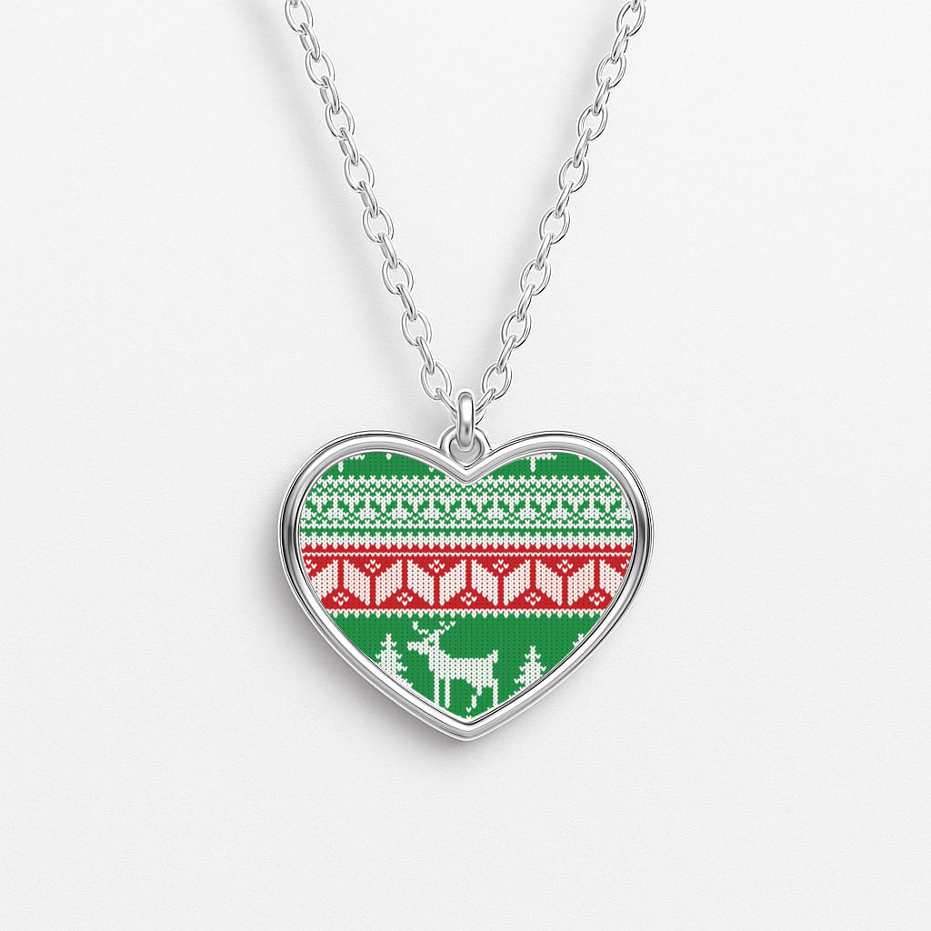 Christmas Jumper Pattern Christmas Heart Necklace