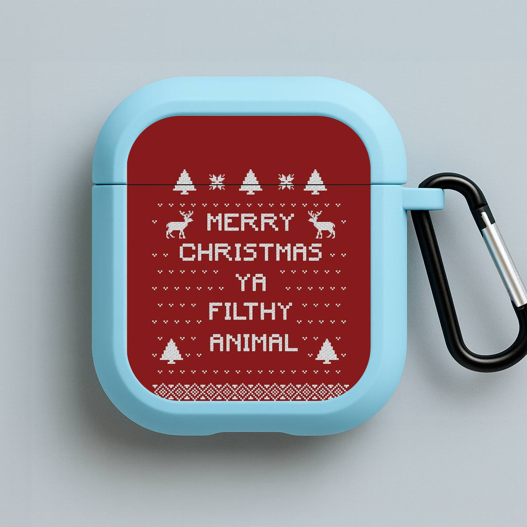 Merry Christmas Ya Filthy Animal Blue AirPods Case
