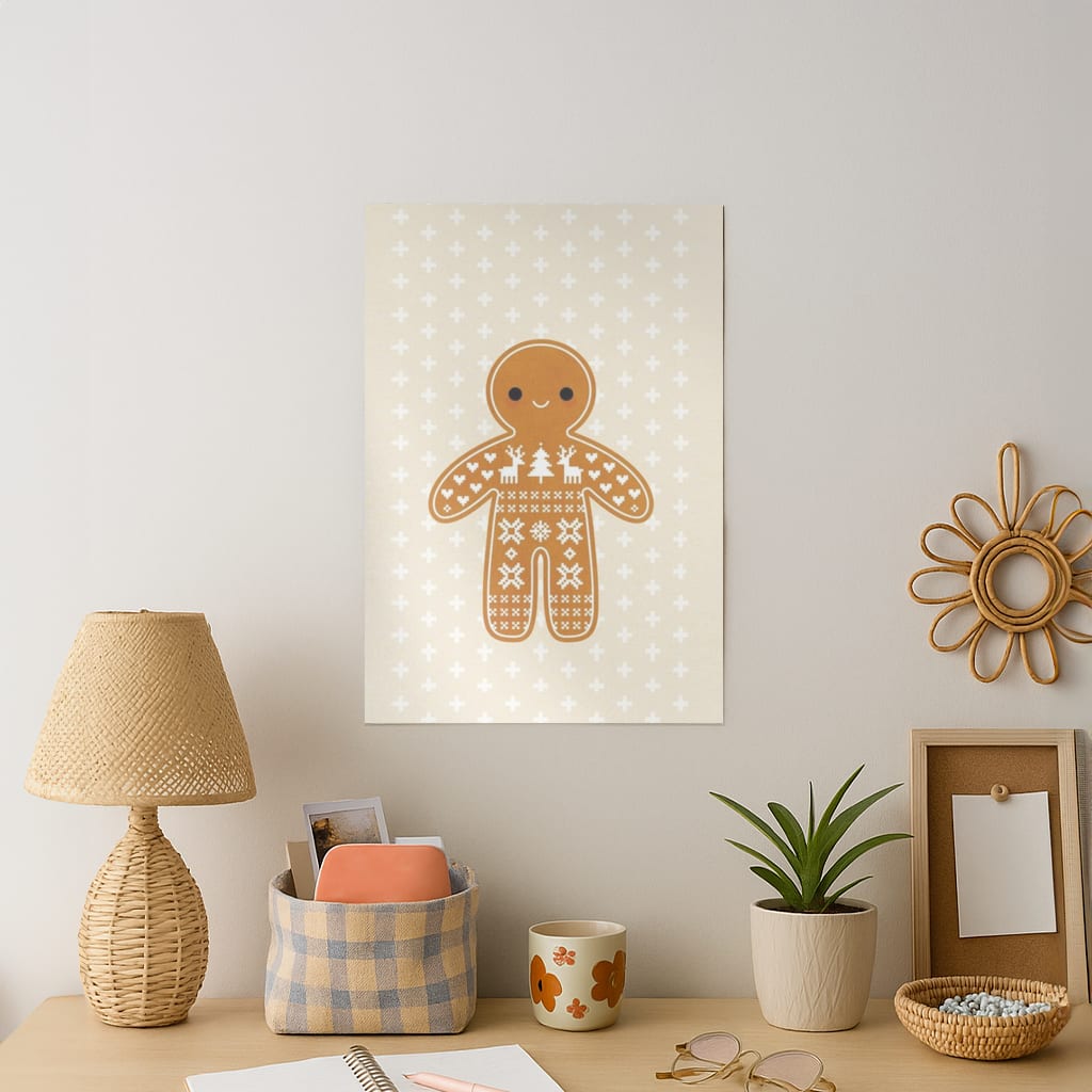 Christmas Jumper Pattern Gingerbread Man Art Print
