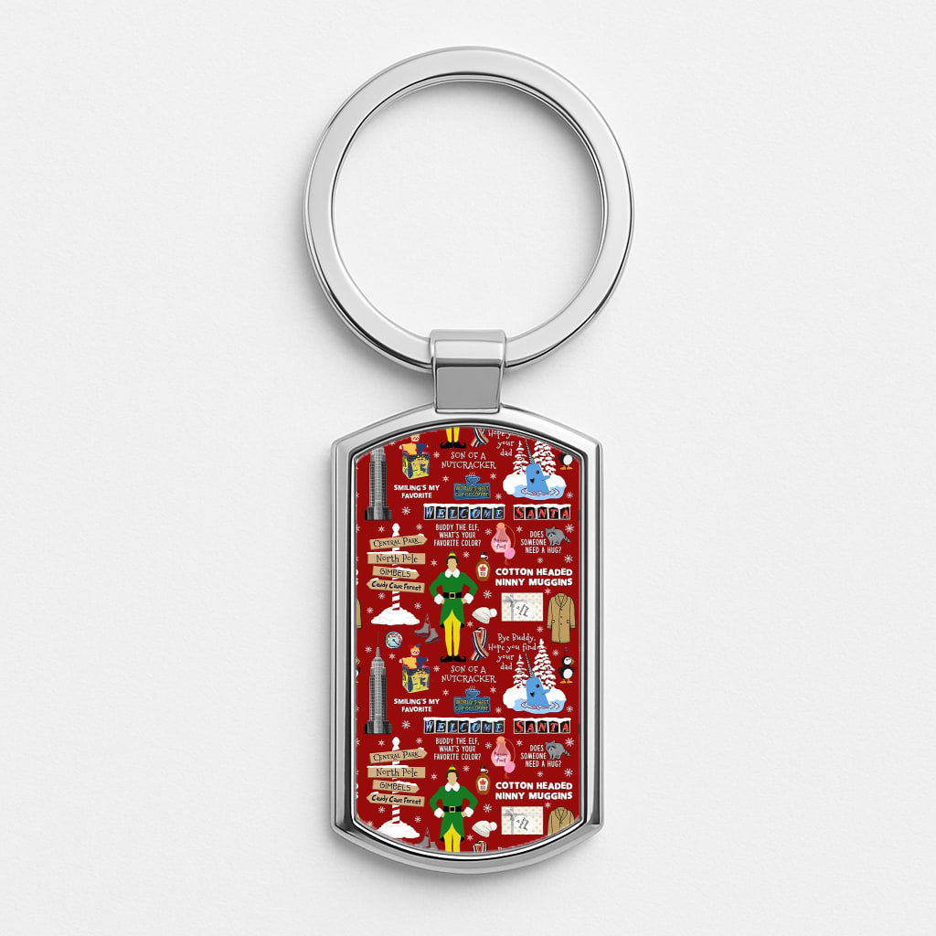 Red Elf Pattern Silver Keyring