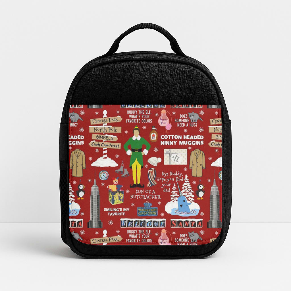 Red Elf Pattern Insulated Lunchbox