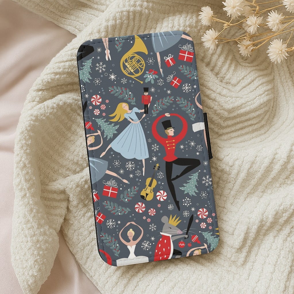 Nutcracker Ballet Pattern - Christmas Flip Wallet Phone Case