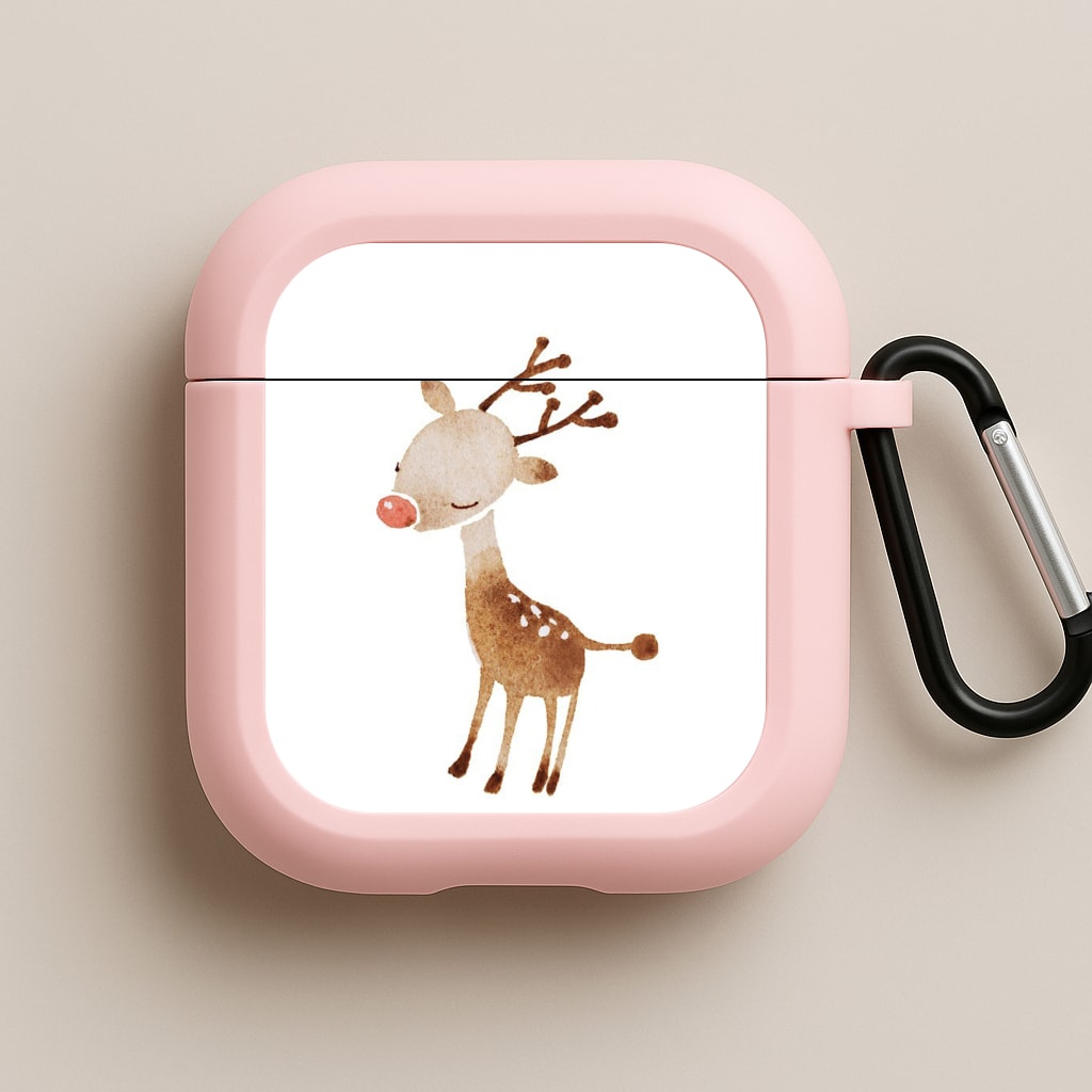 Watercolour Rudolph The Reindeer Pink AirPods Case