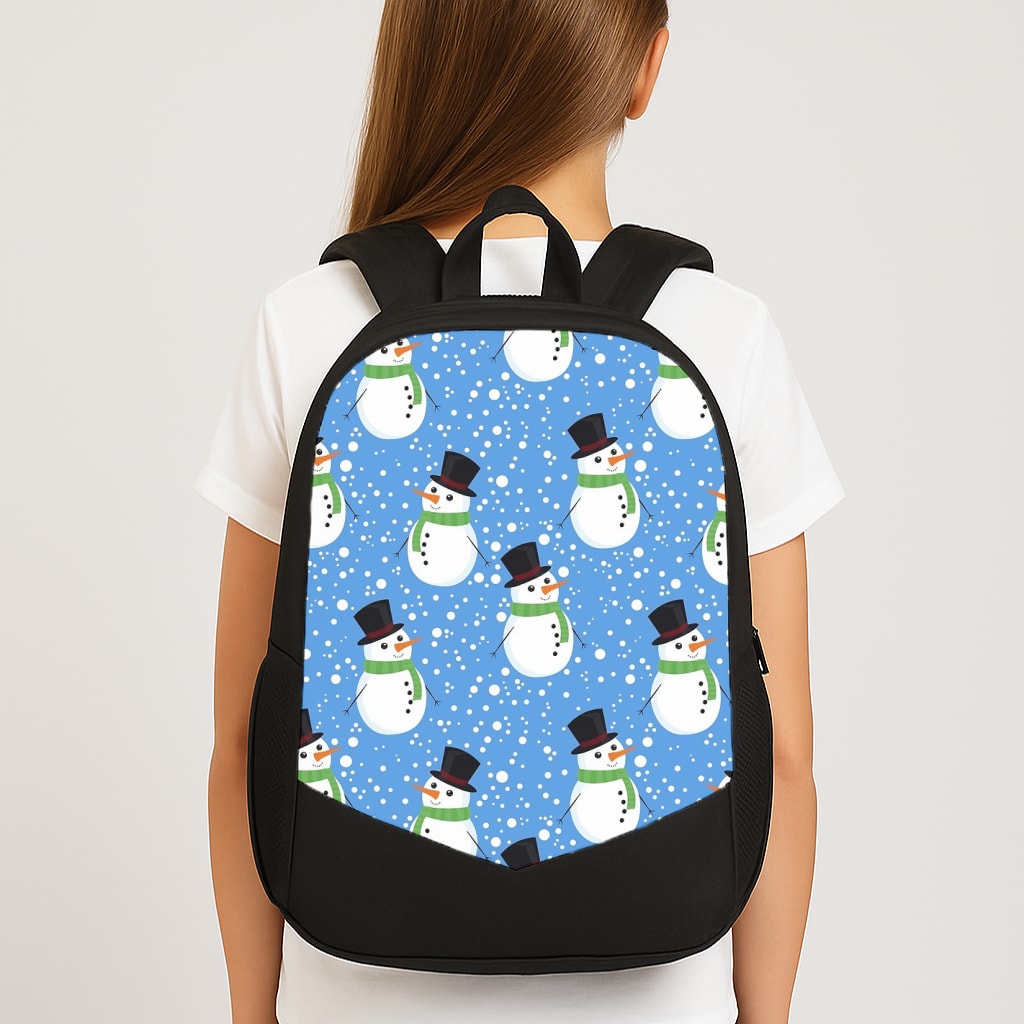 Blue Snowman Pattern School Bag