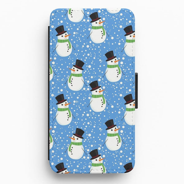 Blue Snowman Pattern Flip Wallet Phone Case