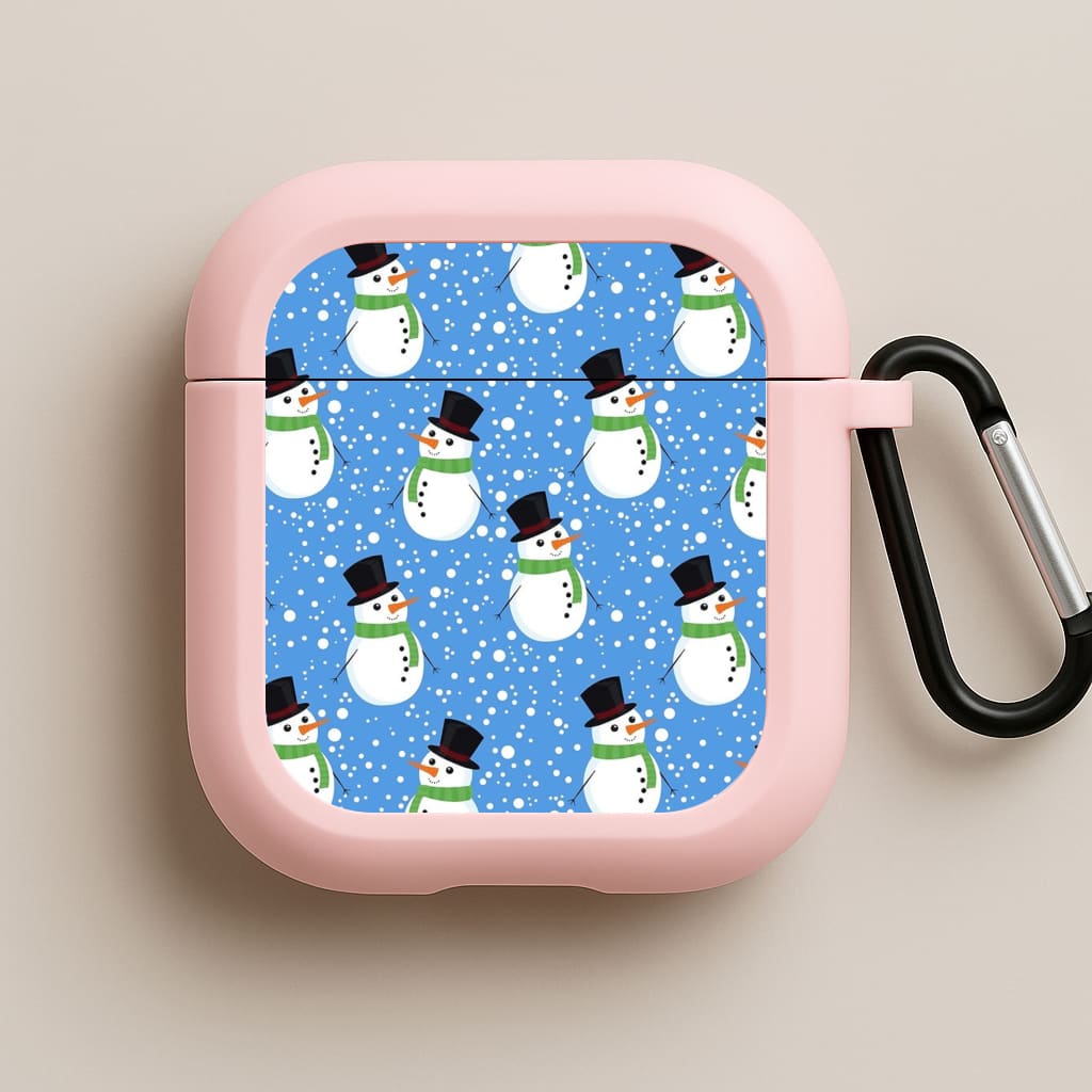 Blue Snowman Pattern Pink AirPods Case