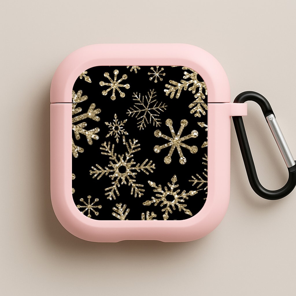 Gold Snowflake Pattern Pink AirPods Case