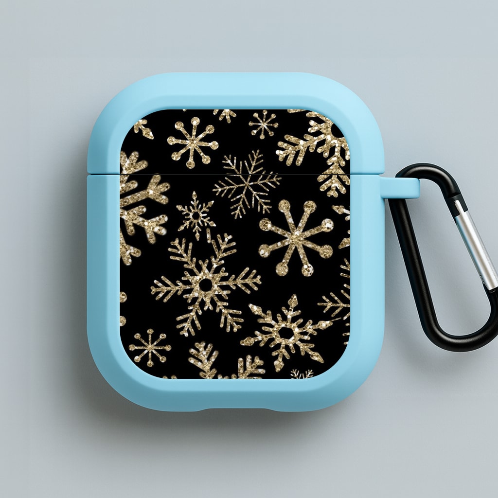 Gold Snowflake Pattern Blue AirPods Case