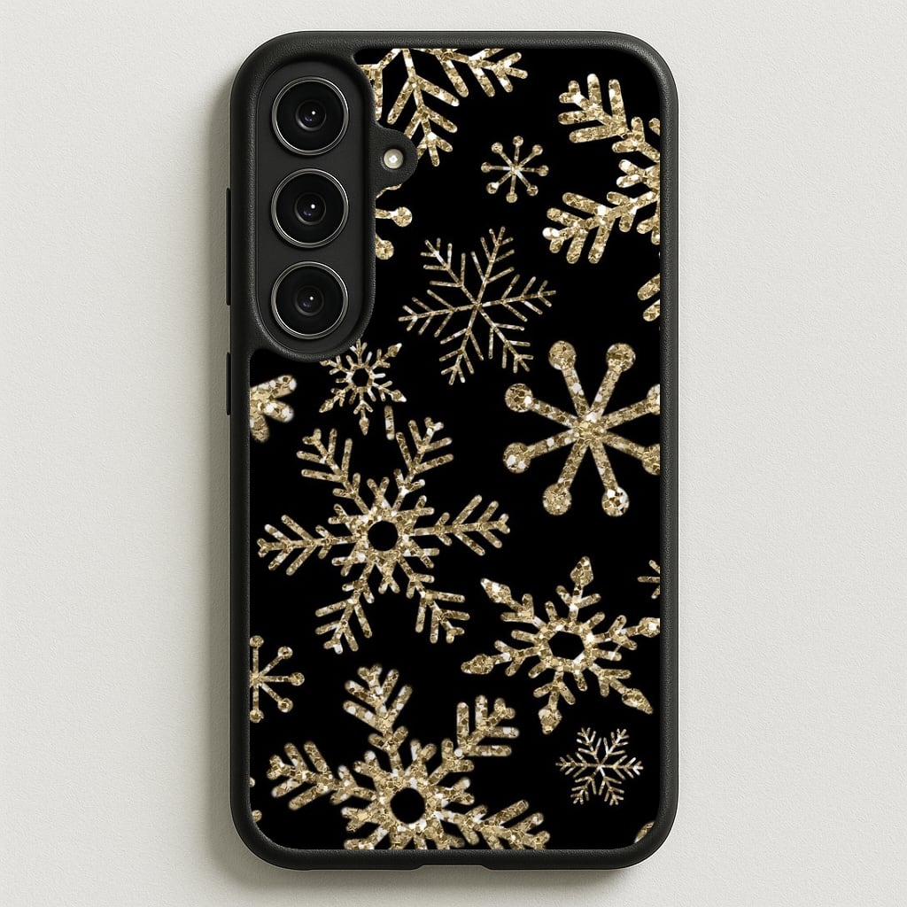 Gold Snowflake Pattern Phone Case for Galaxy S25FE