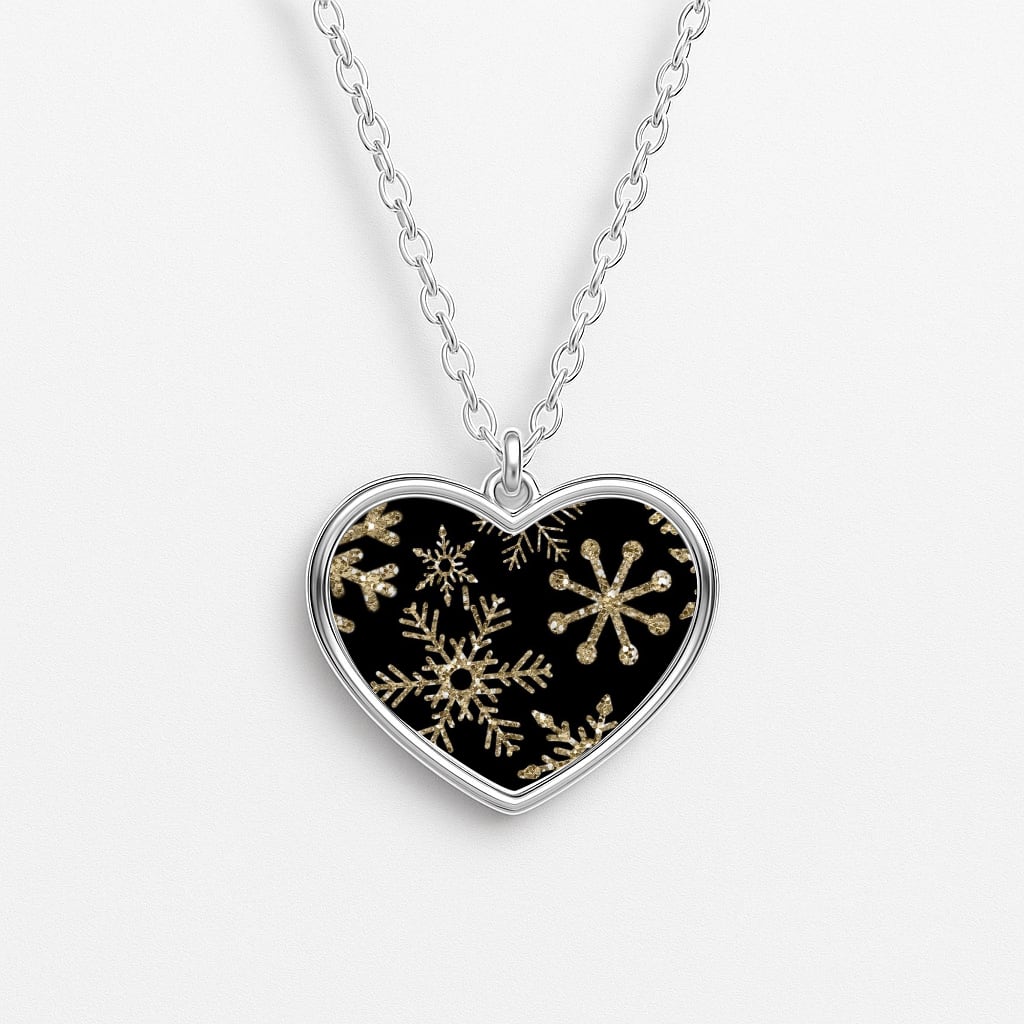 Gold Snowflake Pattern Heart Necklace