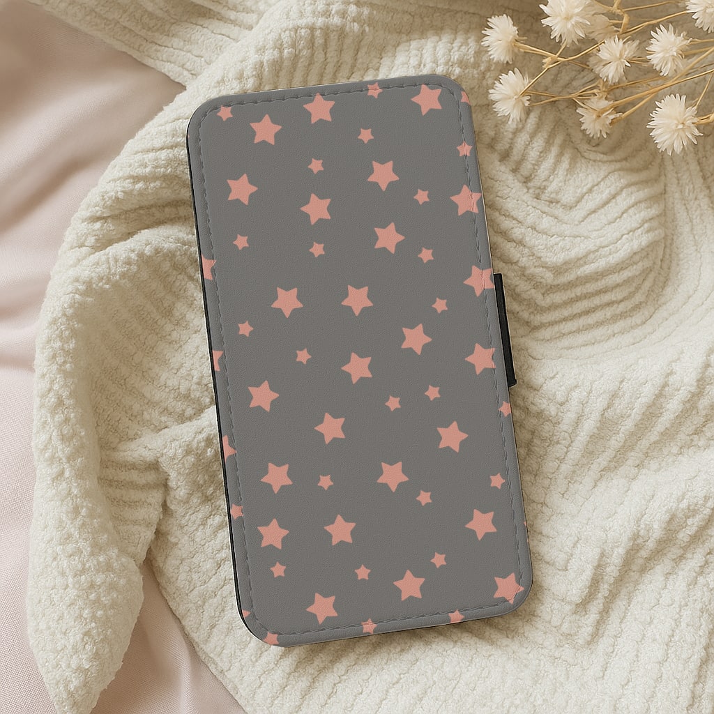Rose Gold Star Pattern Flip Wallet Phone Case