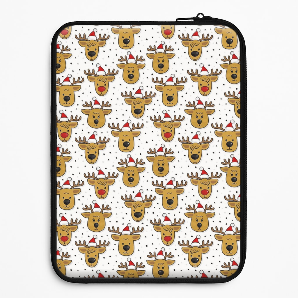Reindeers In Santa Hats Pattern Laptop Sleeve