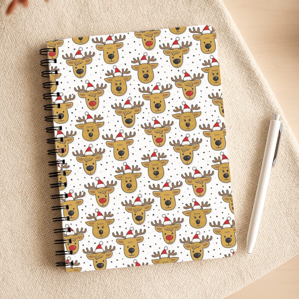 Reindeers In Santa Hats Pattern Notepad