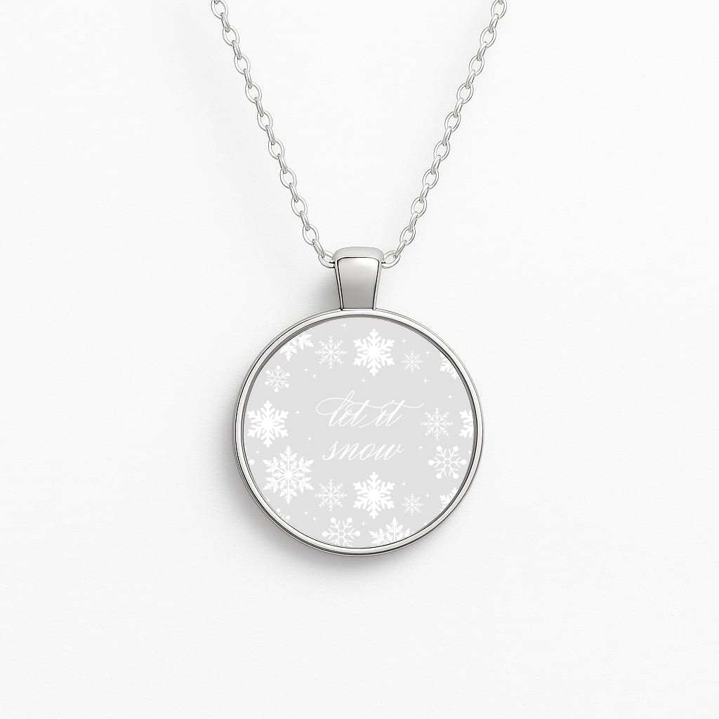Let It Snow Christmas Pattern Circle Necklace