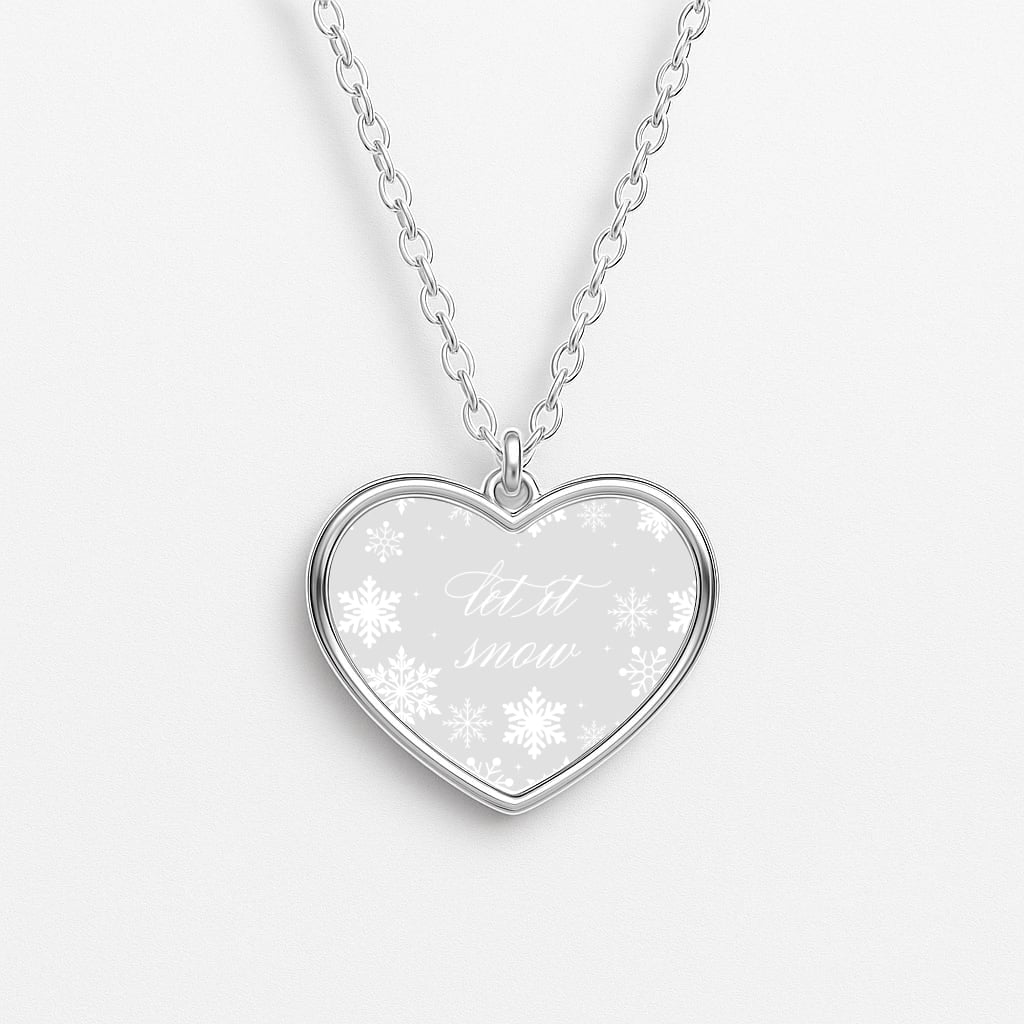 Let It Snow Christmas Pattern Heart Necklace