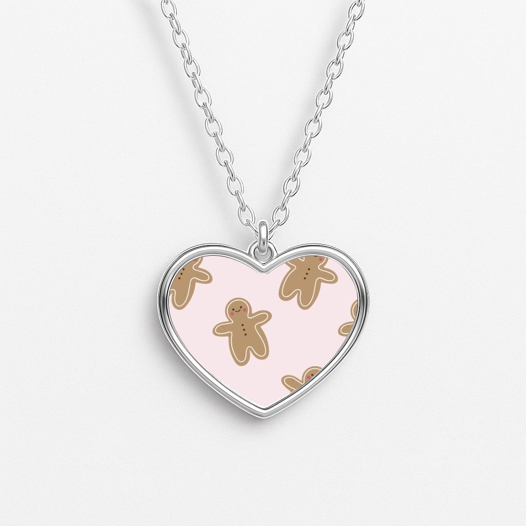 Gingerbread Men Christmas Pattern Heart Necklace