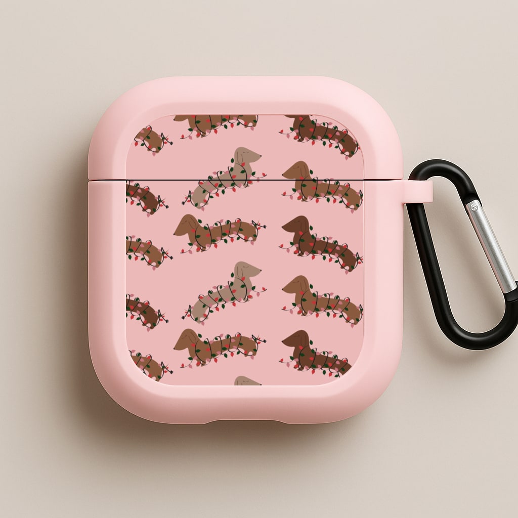 Dachshund Christmas Pattern Pink AirPods Case