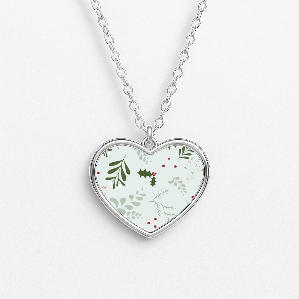Christmas Floral Pattern Heart Necklace