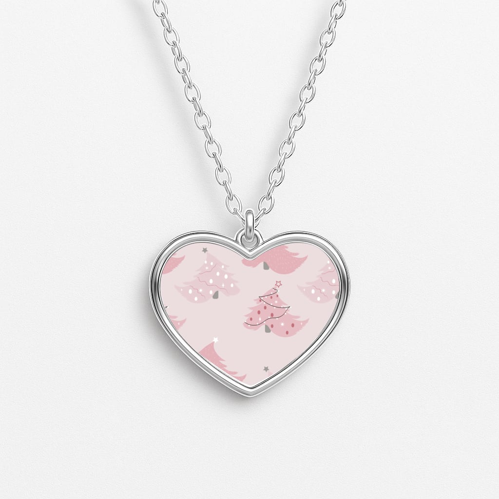 Pink Christmas Tree Pattern Heart Necklace