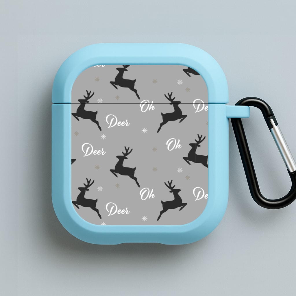 Oh Deer Christmas Pattern Blue AirPods Case