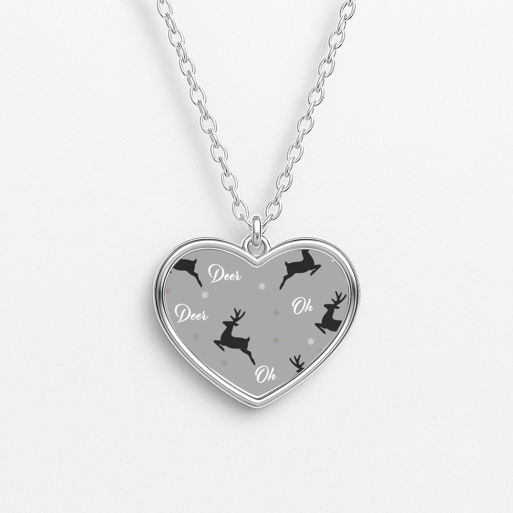 Oh Deer Christmas Pattern Heart Necklace
