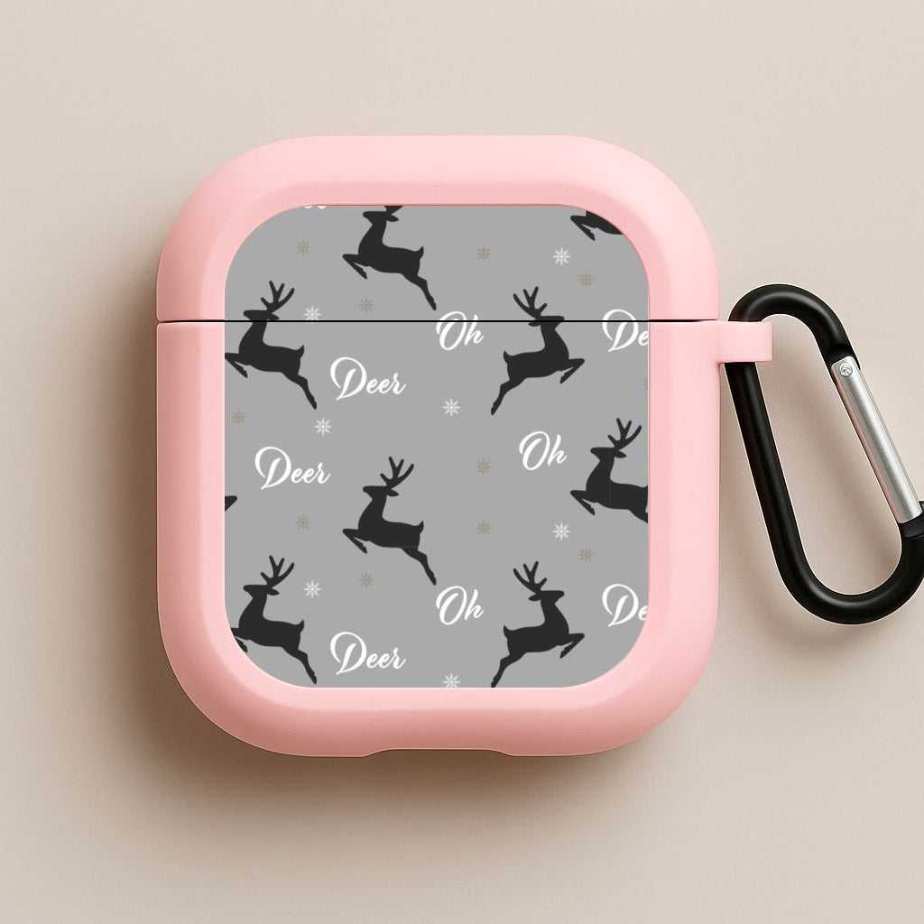 Oh Deer Christmas Pattern Pink AirPods Case