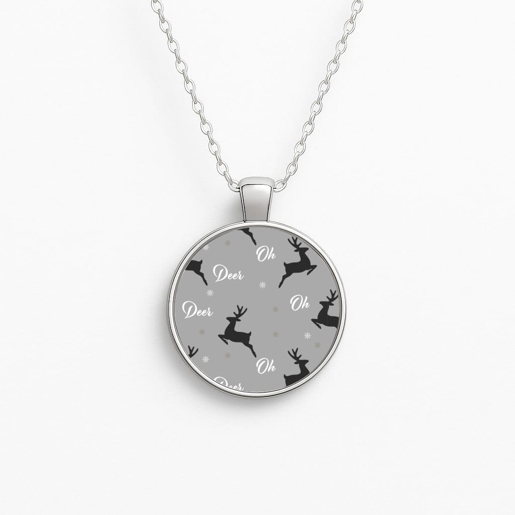 Oh Deer Christmas Pattern Circle Necklace