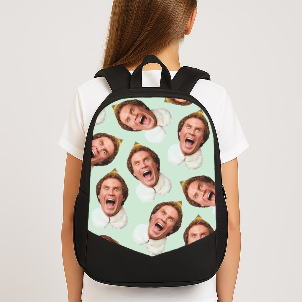 Green Elf Face - Christmas Large School Bag