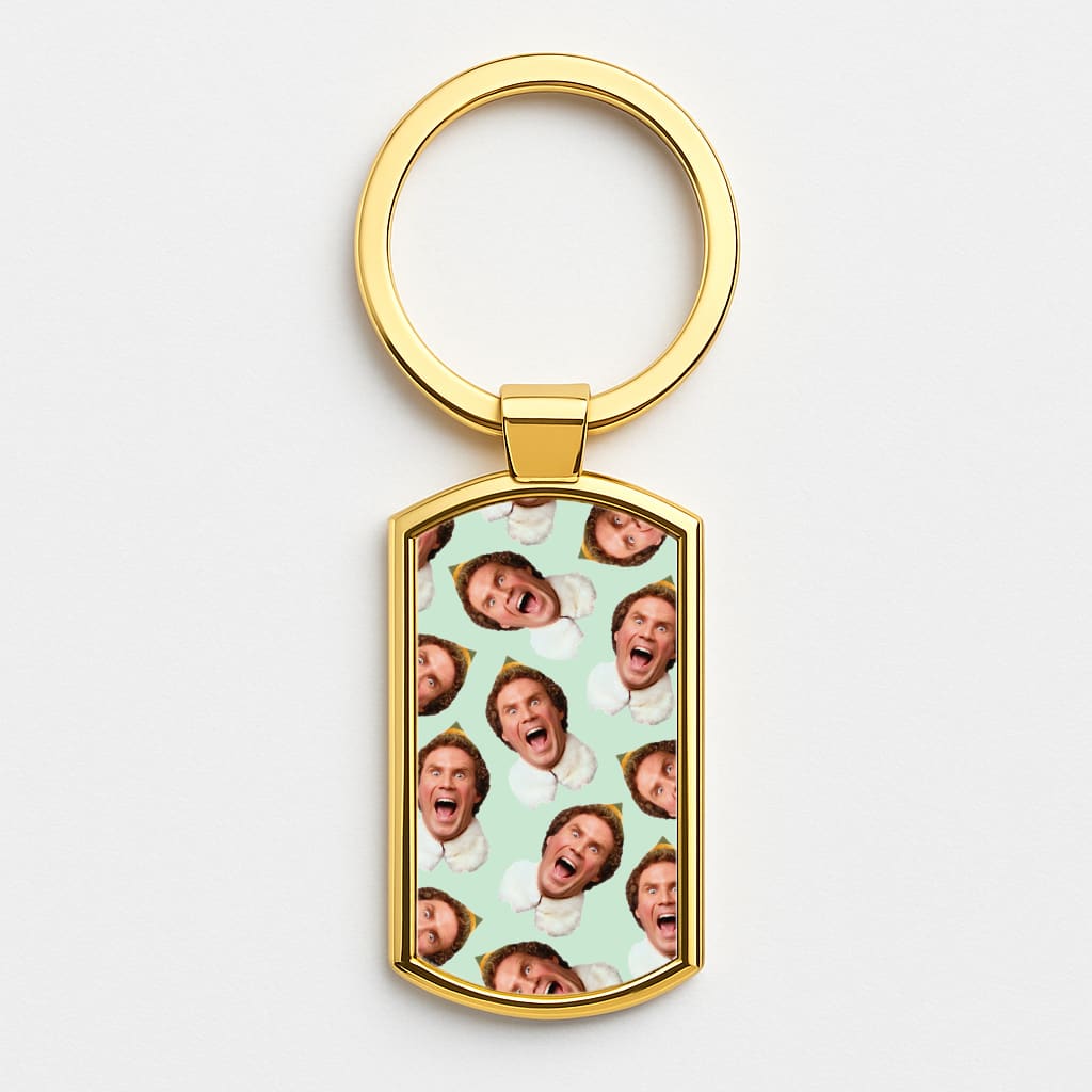 Green Elf Face - Christmas Gold Keyring