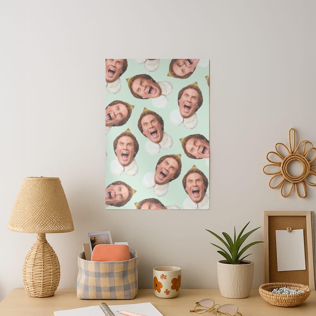 Green Elf Face - Christmas Art Print