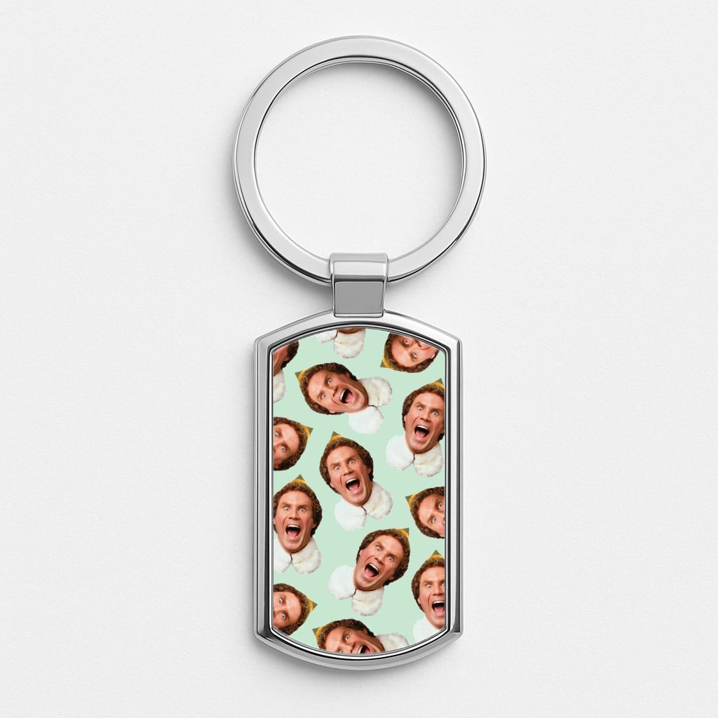 Green Elf Face - Christmas Silver Keyring