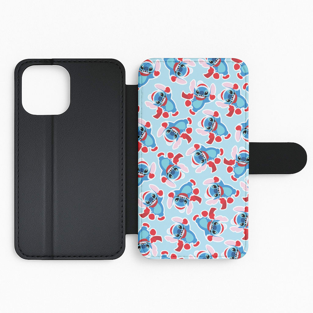 Blue Alien Christmas Pattern Flip Phone Case
