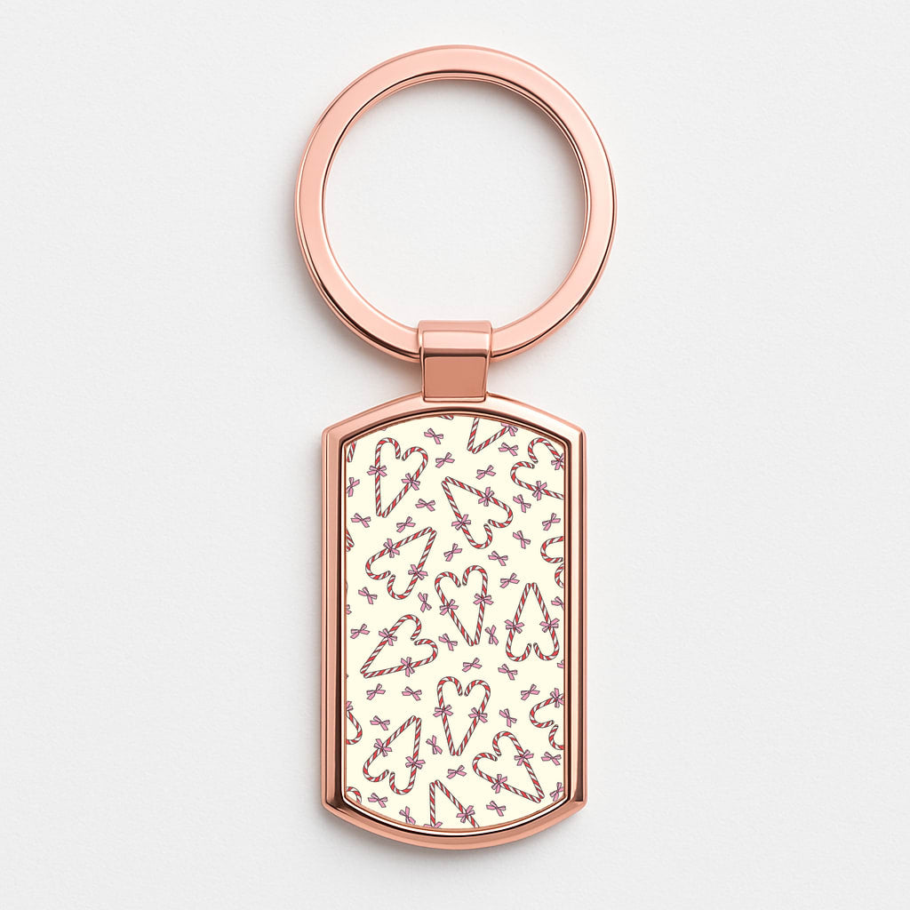 Candy Cane Love Heart Pattern Rose Gold Keyring