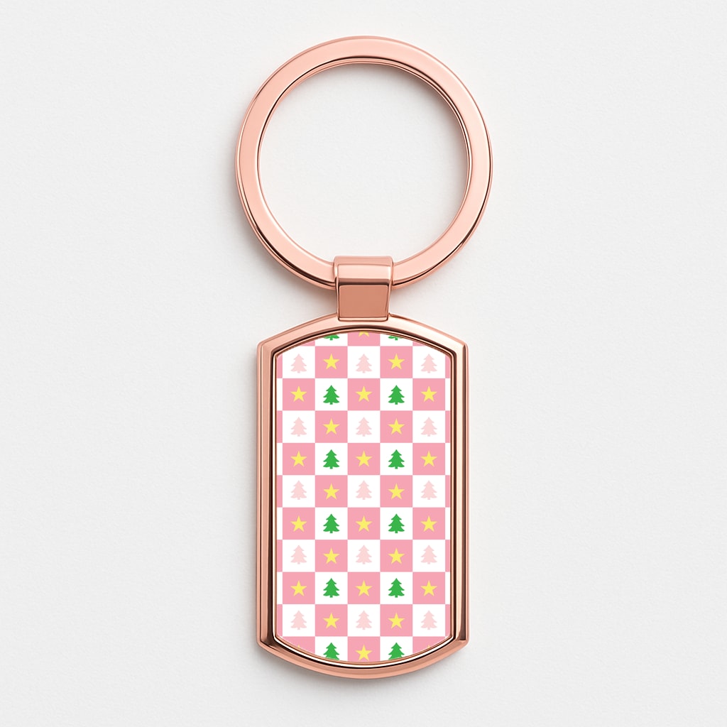 Pink And Green Tree Pattern Rose Gold Keyring