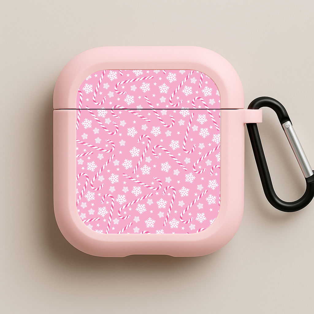 Candy Cane Pattern Pink AirPods Case