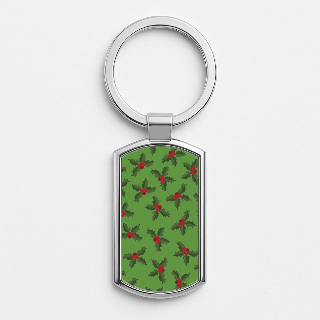 Holly Pattern Silver Keyring