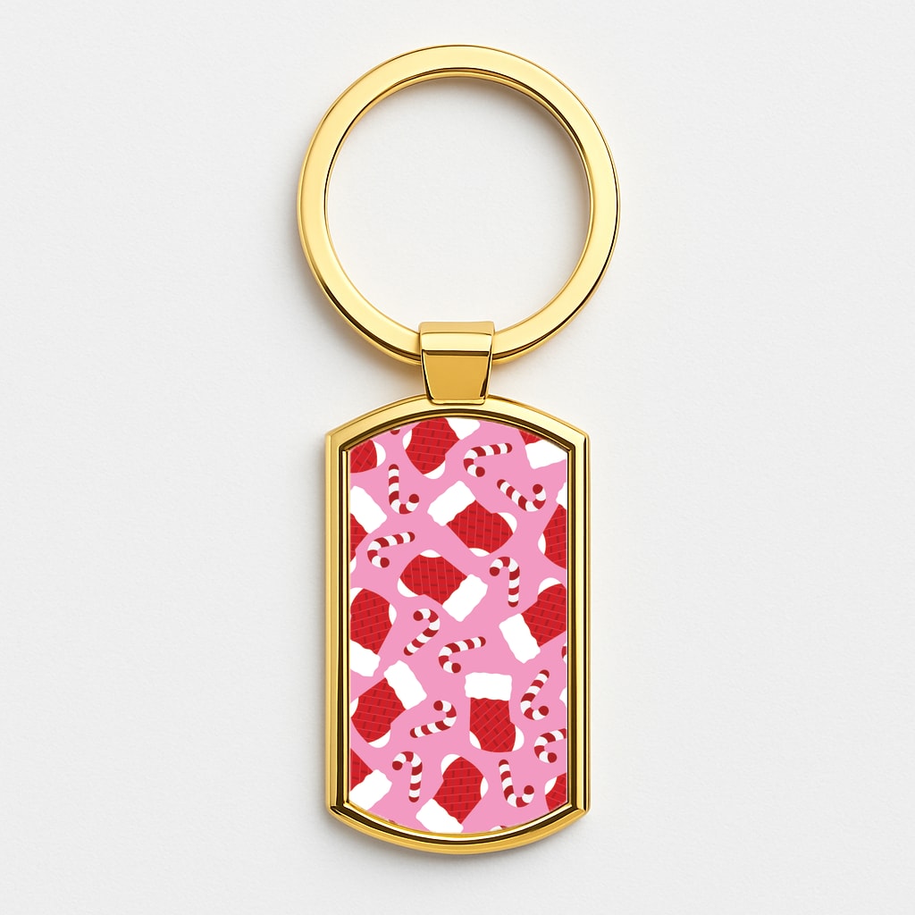 Pink Stocking Pattern Gold Keyring