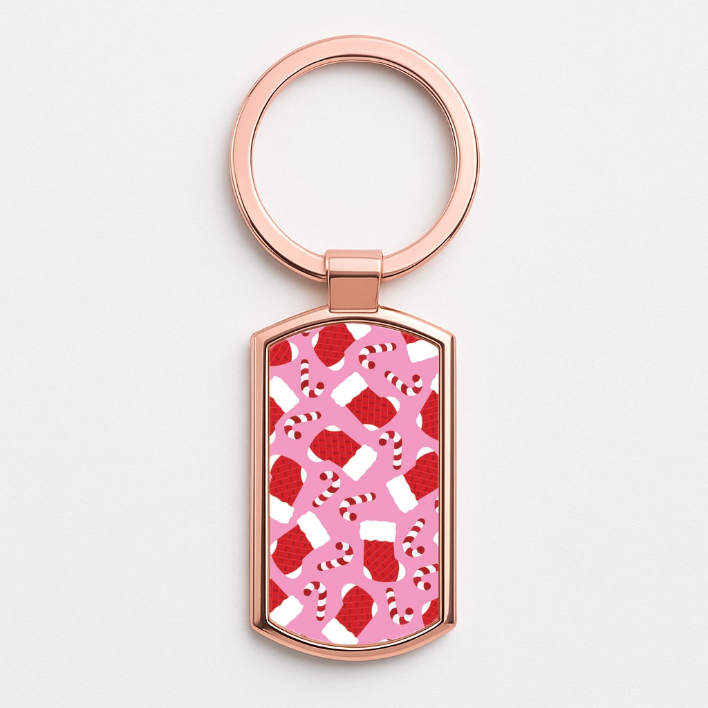 Pink Stocking Pattern Rose Gold Keyring