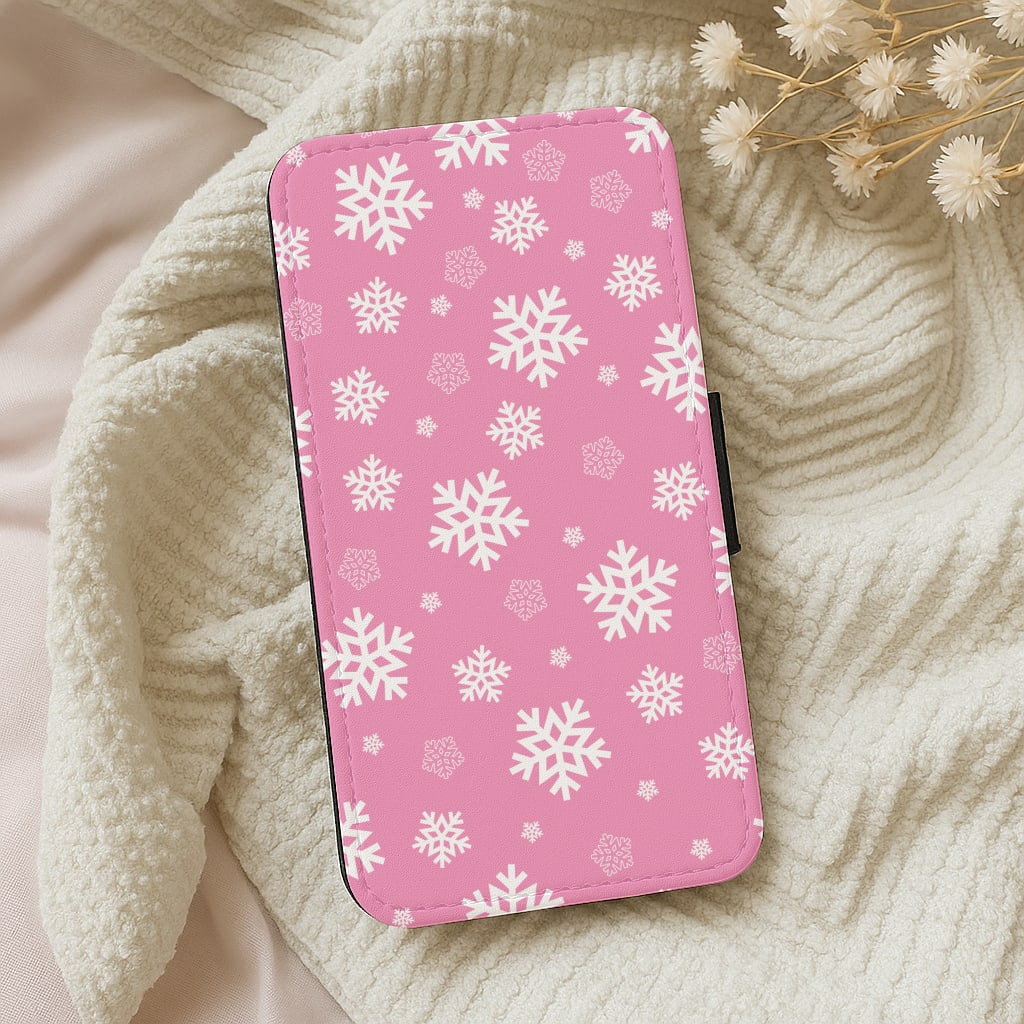 Snow Pink Pattern Wallet Phone Case
