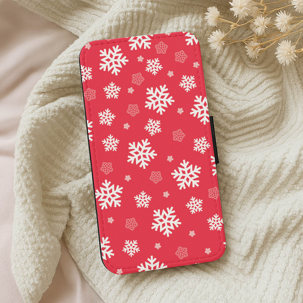 Red Snow Pattern Wallet Phone Case