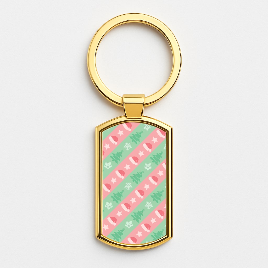 Hats And Trees Pattern Gold Keyring