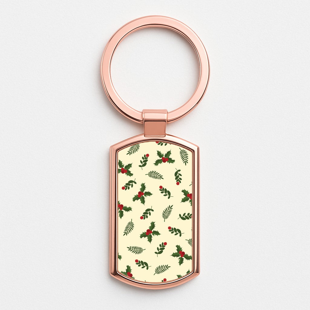 Holly Green Pattern Rose Gold Keyring