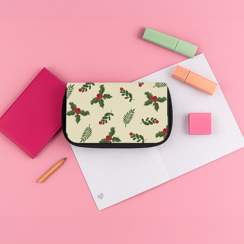 Holly Green Pattern Pencil Case