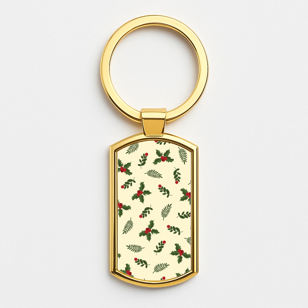 Holly Green Pattern Gold Keyring