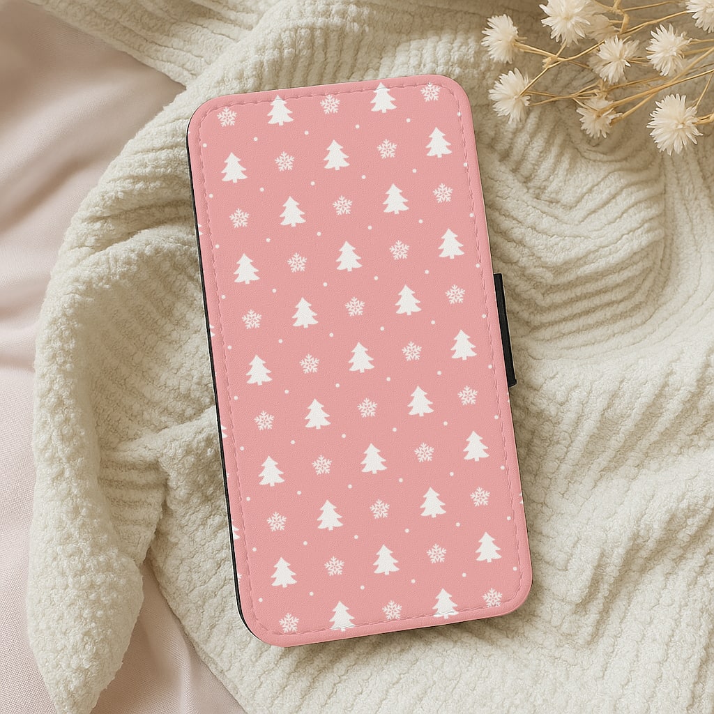 Pink Tree Pattern Wallet Phone Case