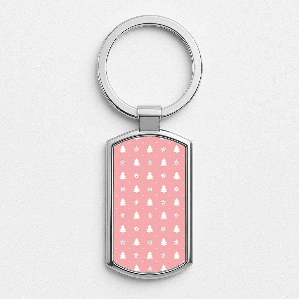 Pink Tree Pattern Silver Keyring