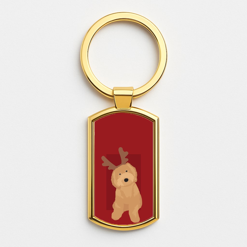 Dog Christmas Ears Gold Keyring